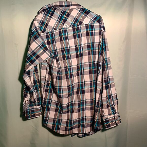 Men’s 3XL Blue & White Plaid Flannel Shirt – Brooklyn State Long Sleeve Casual - Picture 4 of 4